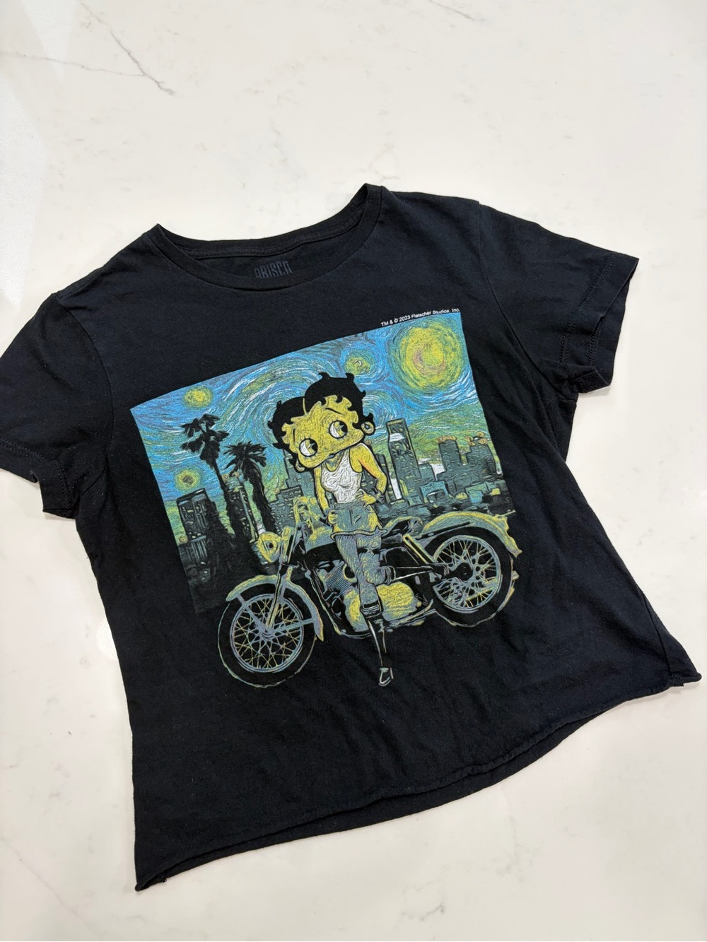 Betty Boop Motorcycle Graphic Tee Black XS Y2K